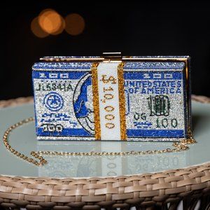 Restocked! New in Box - Crystal Bling Rhinestone Money Clutch Purse (Royal Blue)